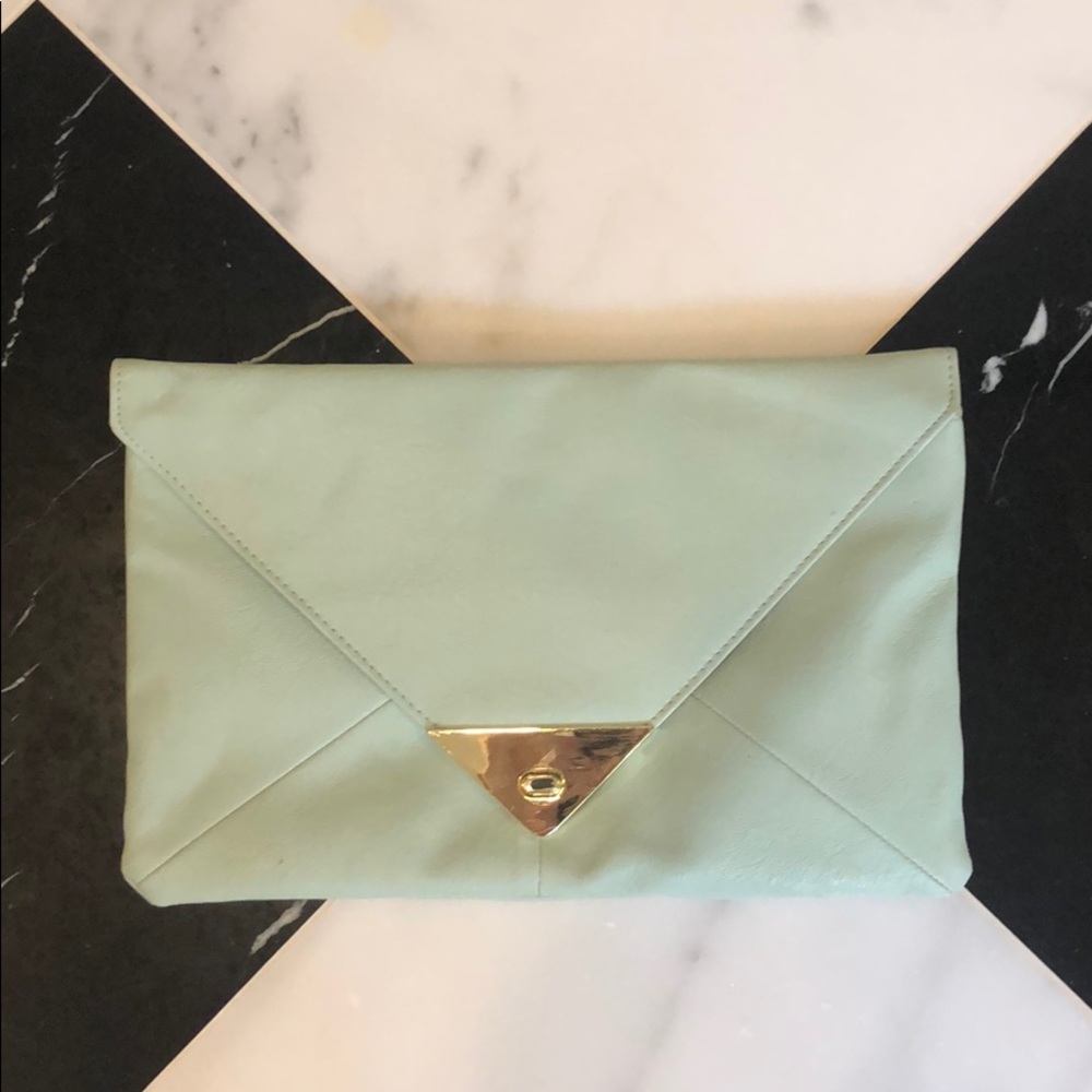 ASOS mint green pleather envelope clutch